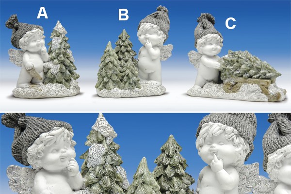 Winterengel mit Tannenbaum weiss-grau-coloriert H9,5 B8cm von IGOR