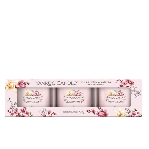 Pink Cherry Vanilla - 3 Votivkerzen im Glas von Yankee Candle